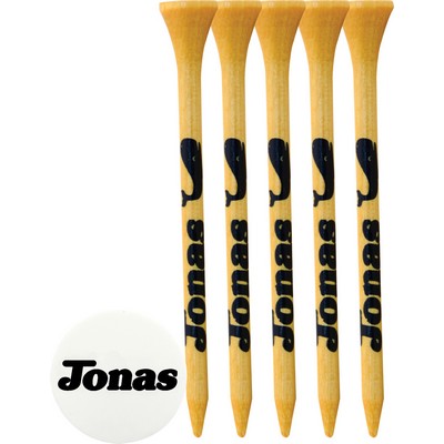 Golf Tee Pack With Bamboo Tees And Ball Marker