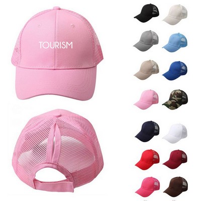 High Bun Ponytail Mesh Trucker Baseball Cap
